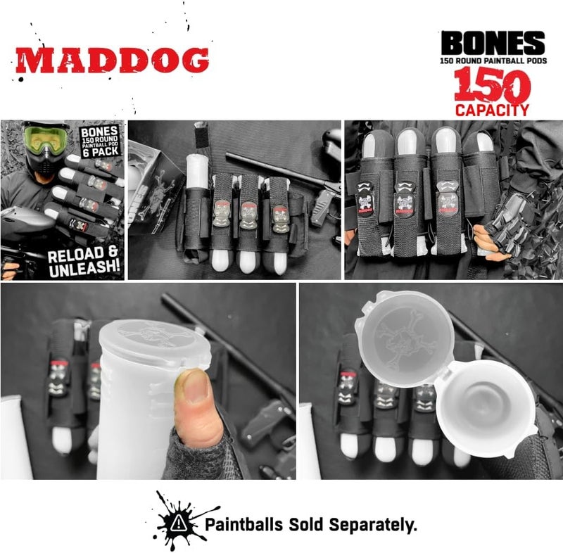 MAddog 150 Round Bones Paintball Pods | Durable Quick Reload Tubes for Tournament and Recreational Speedball Woodsball | 6 Pack - Image 2